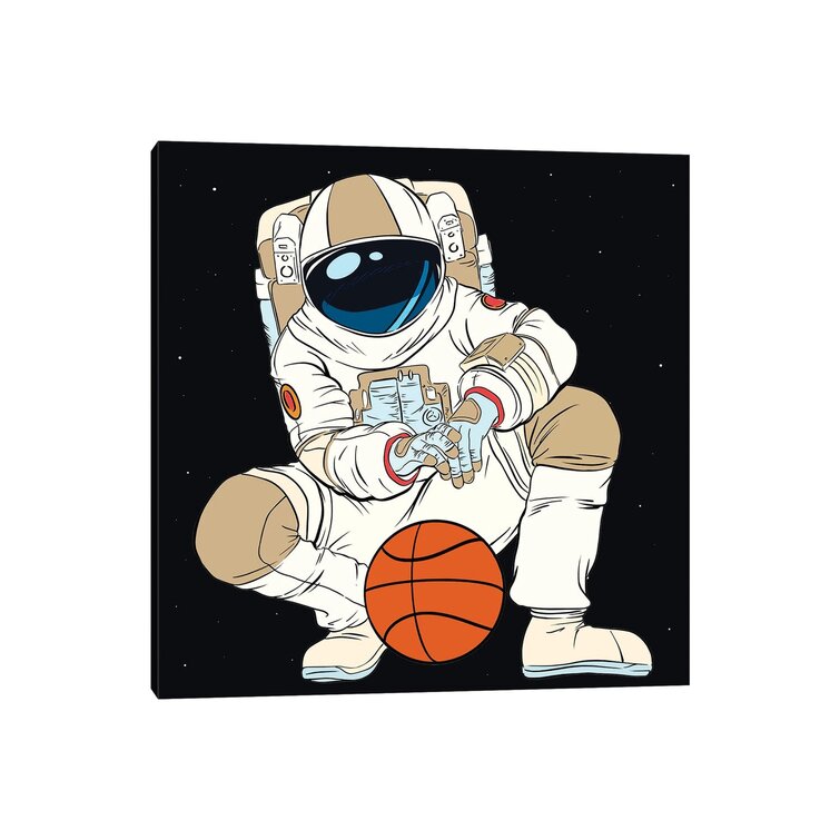 Playing Basketball Astronaut On Canvas by Art Mirano Print